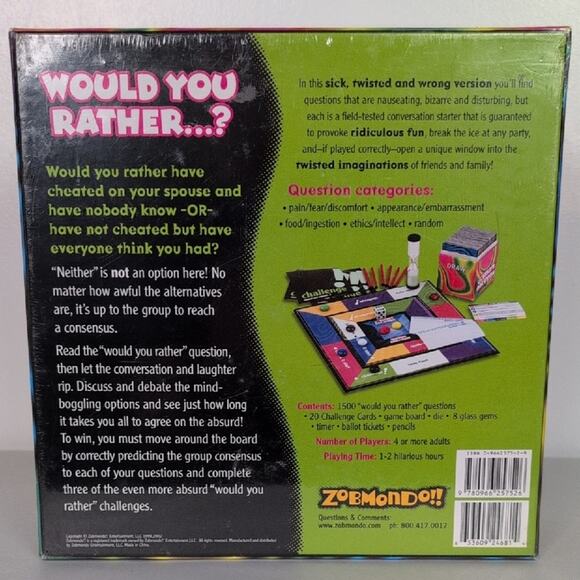 NIB Zobmondo Would you Rather? Board Game - Picture 2 of 3